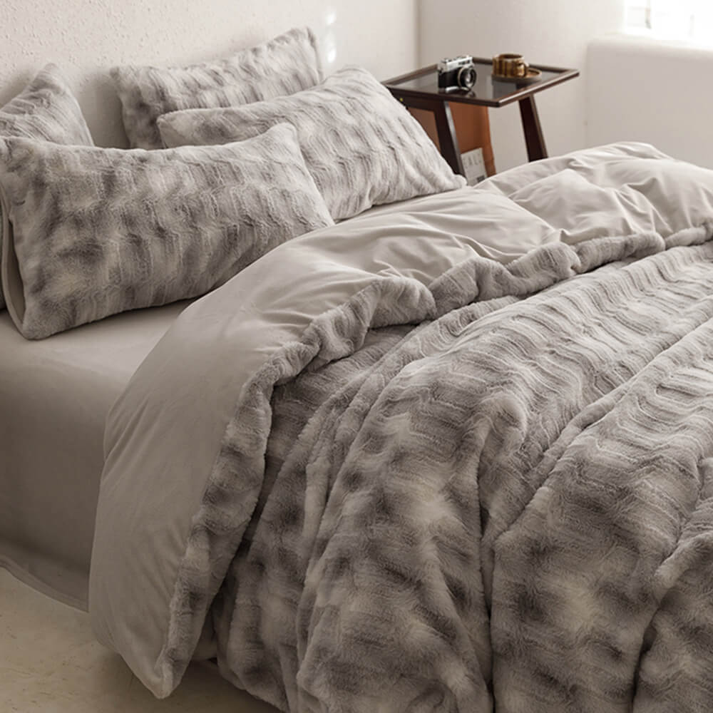 Cosy Faux Rabbit Fur Warm Textured Bed Sheet Set