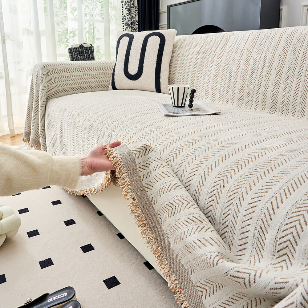 Elegant Herringbone Chenille Textured Throw Sofa Cover