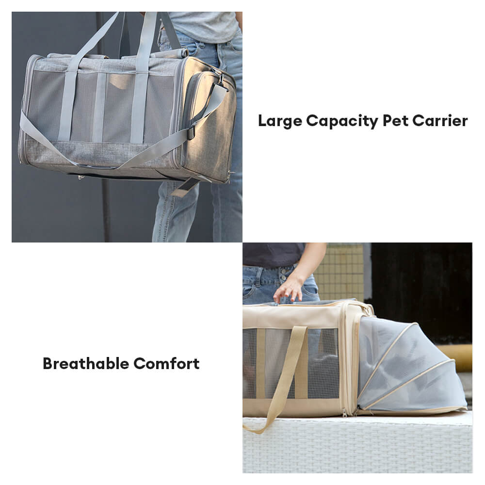 Extra-Large Expandable Dual-Compartment Breathable Travel Pet Carrier Bag