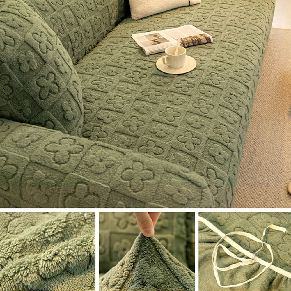 Floral Jacquard Fleece for Warmth Sofa Cover