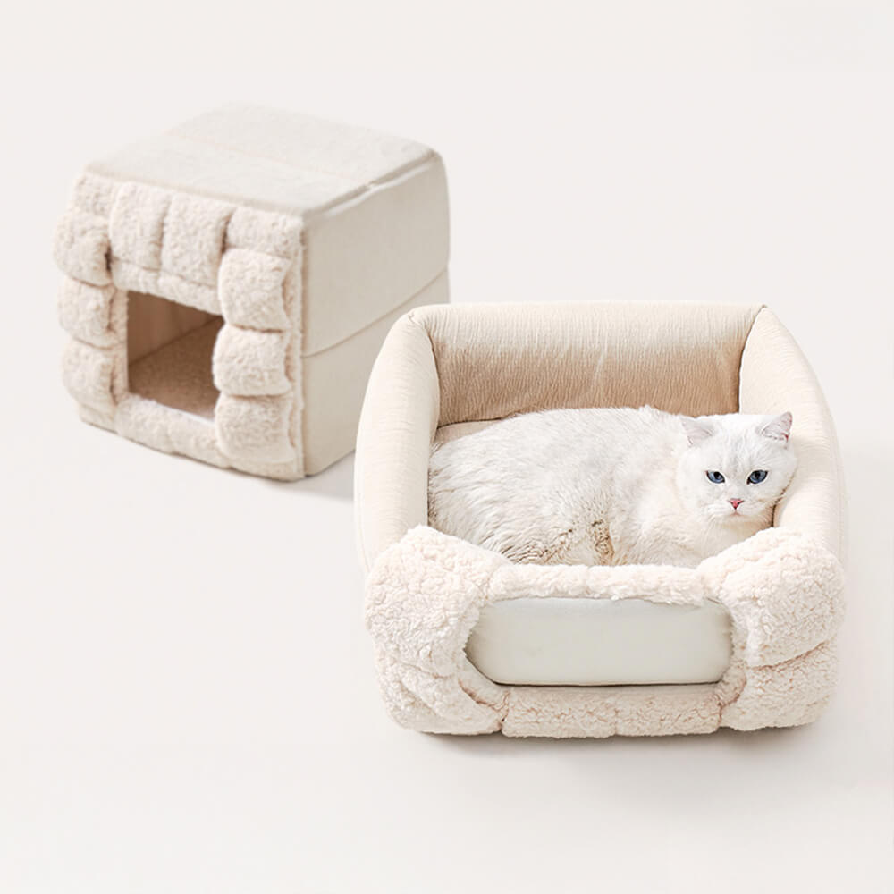 Handwoven Design Cosy Square Convertible Space Cat Bed