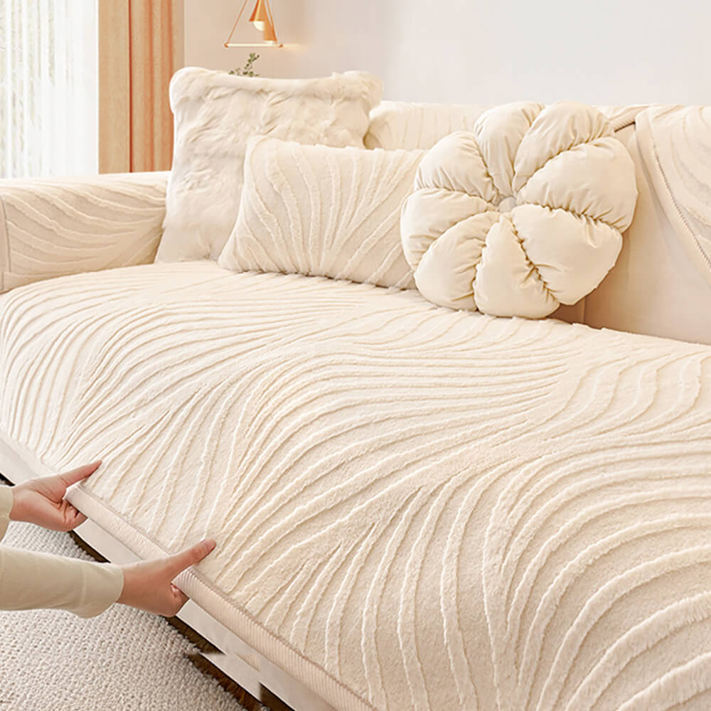 Wave Textured Plush Non-Slip Sofa Cover