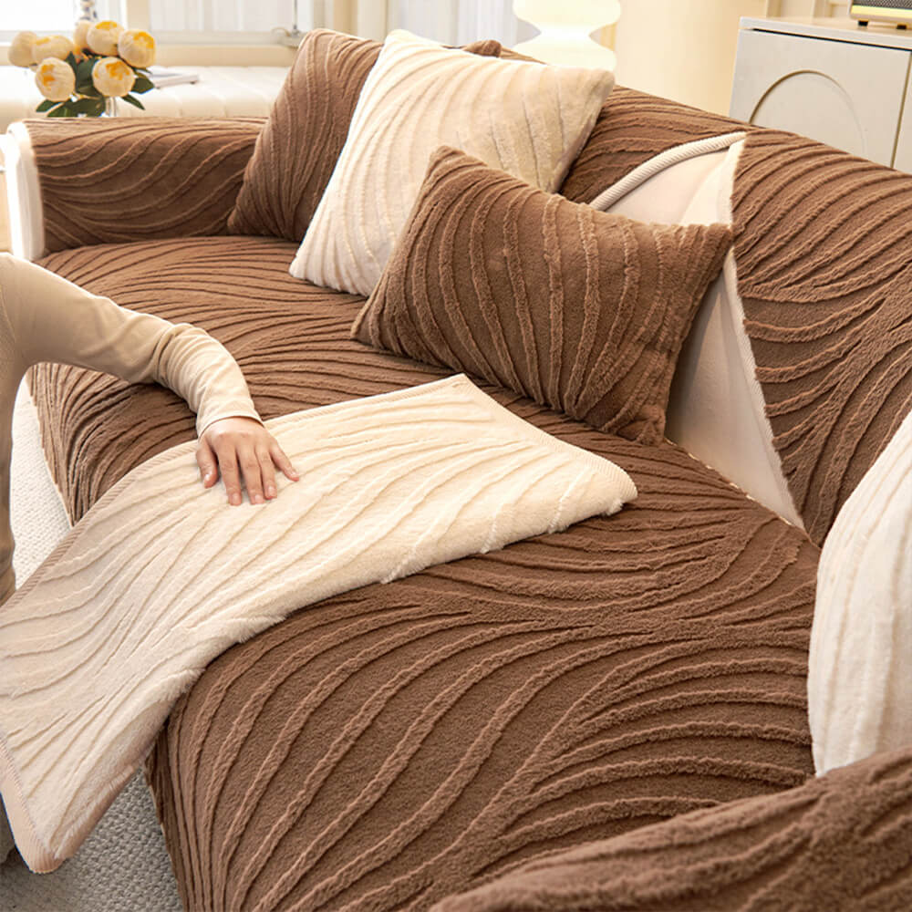 Wave Textured Plush Non-Slip Sofa Cover