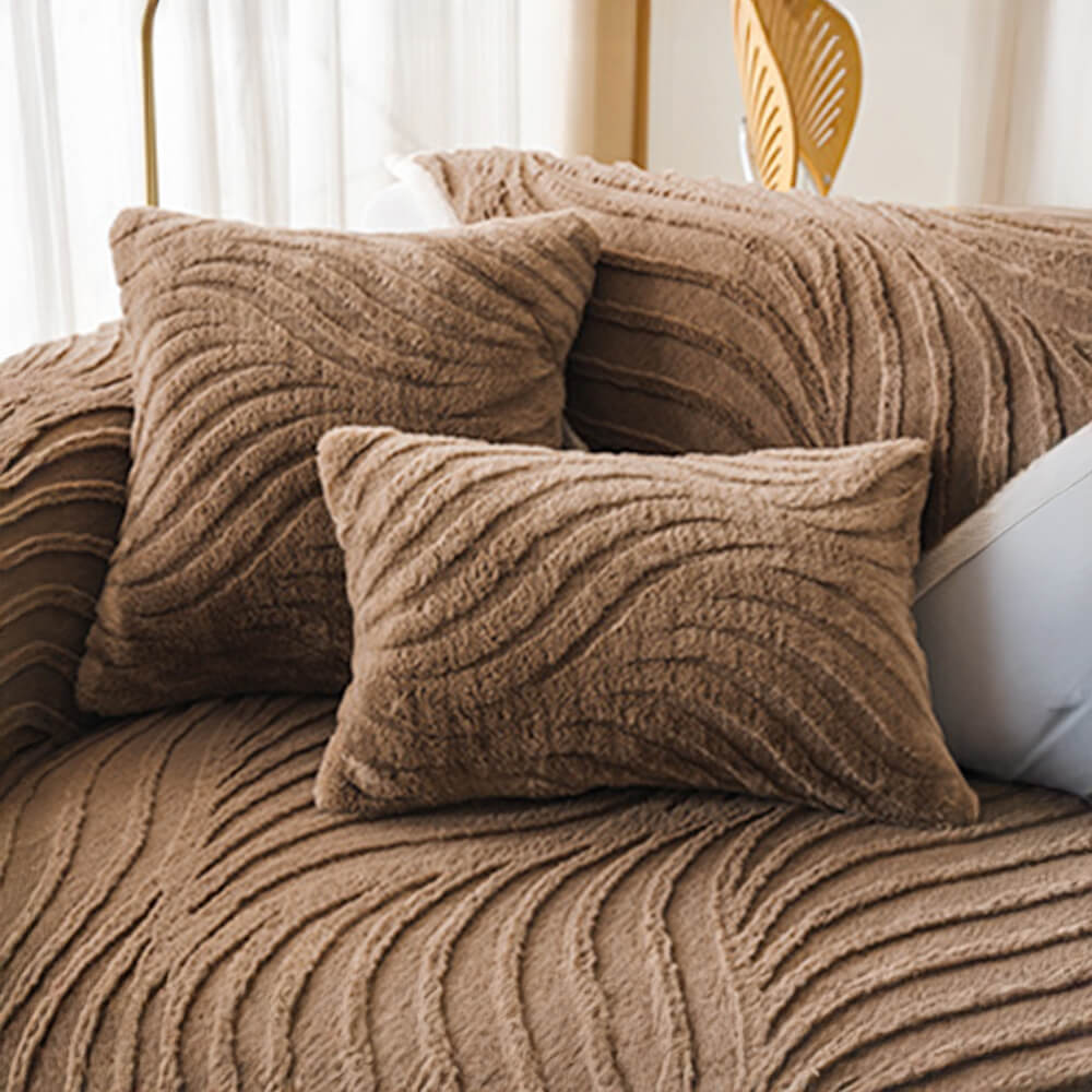 Wave Textured Plush Non-Slip Sofa Cover