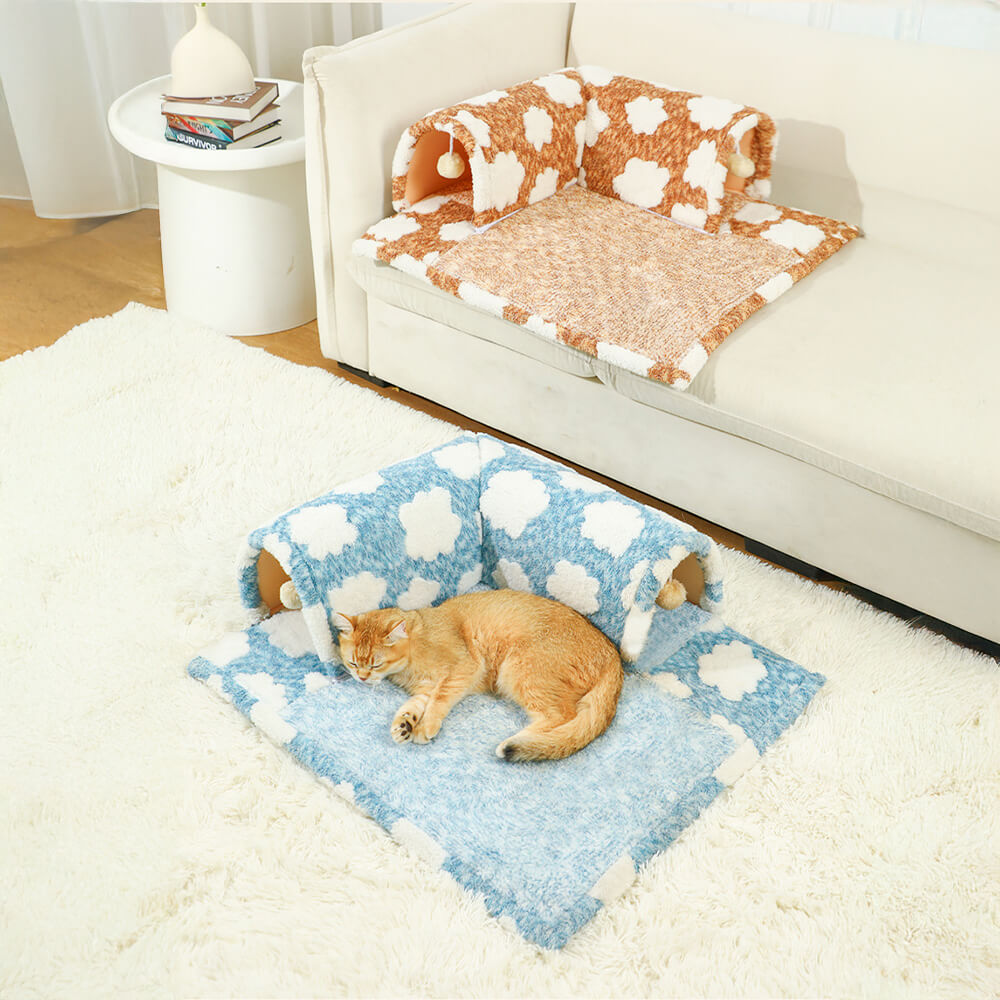 Cloud Pattern Plush Spacious Cat Tunnel Sleep Mat Bed