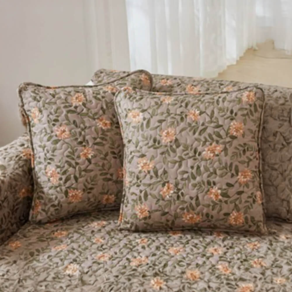 Elegant Floral Quilted Skirted Breathable Soft Touch Sofa Cover