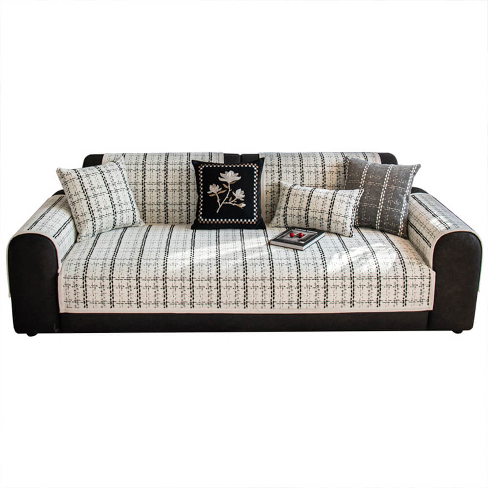 Elegant Chequered Jacquard Chenille All-Season Sofa Protector Sofa Cover