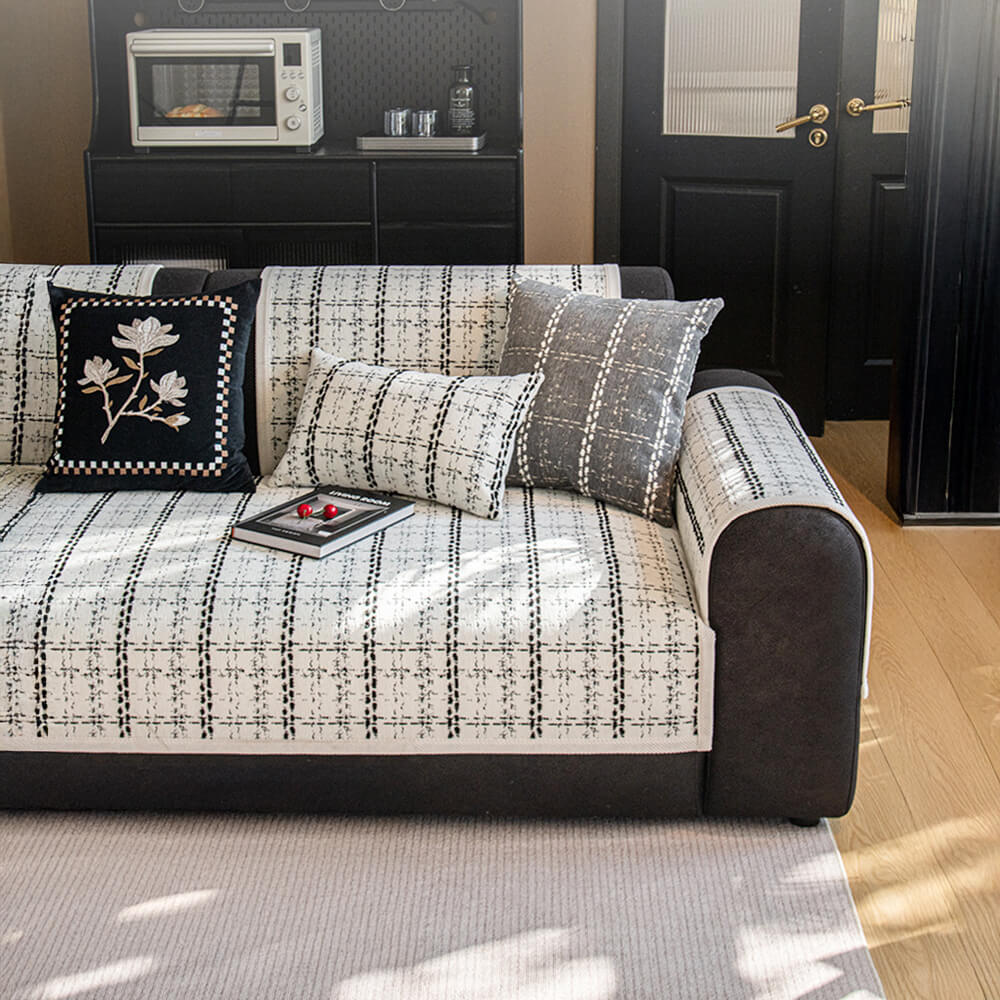 Elegant Chequered Jacquard Chenille All-Season Sofa Protector Sofa Cover