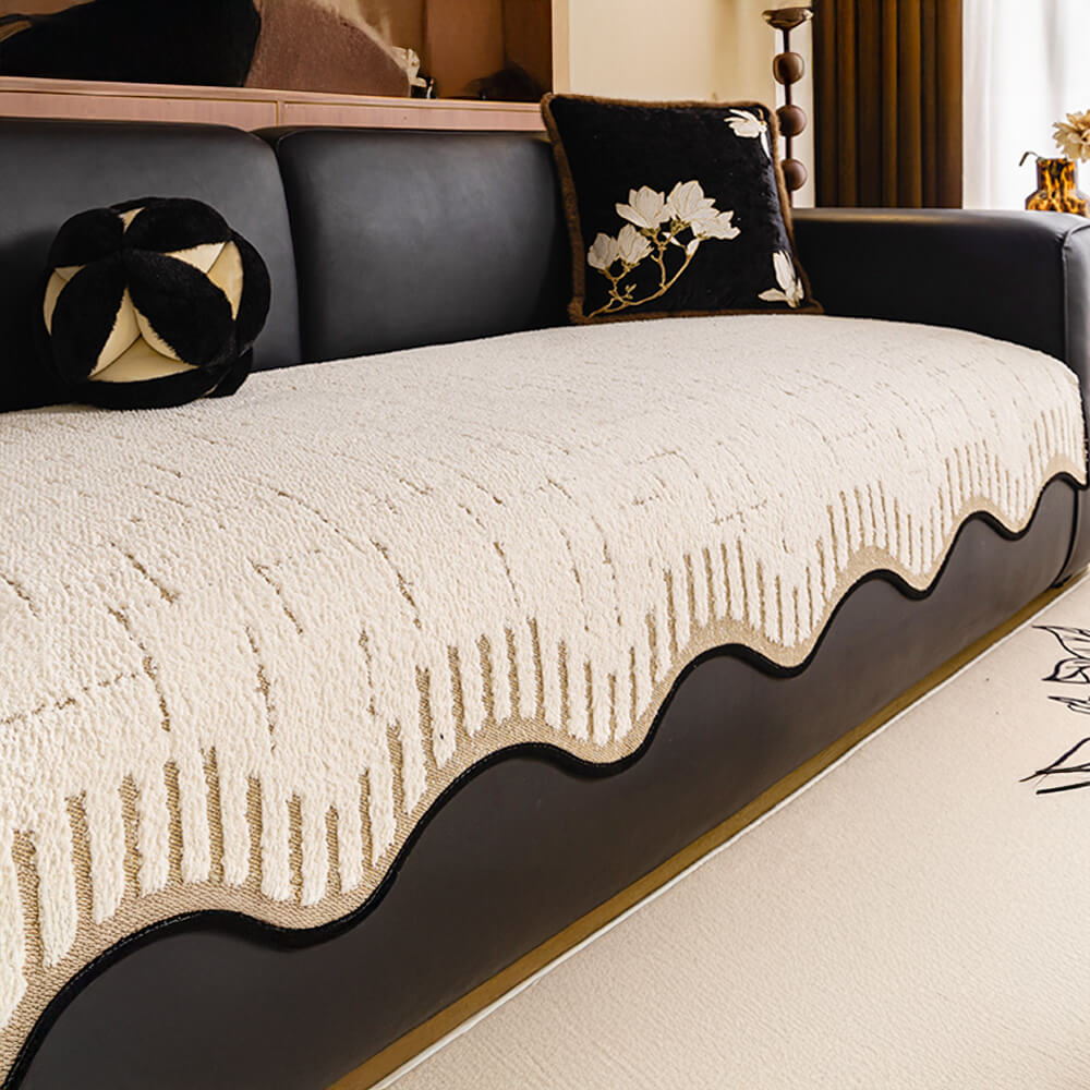 Soft Thickened Plush Sofa Cover with Irregular Wave Edges