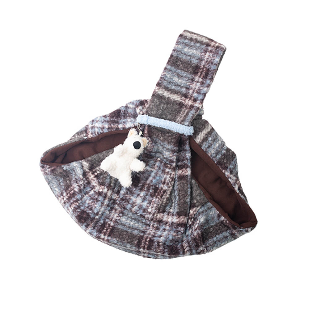 Cosy Plaid Secure Pocket Dog & Cat Shoulder Carrier Bag