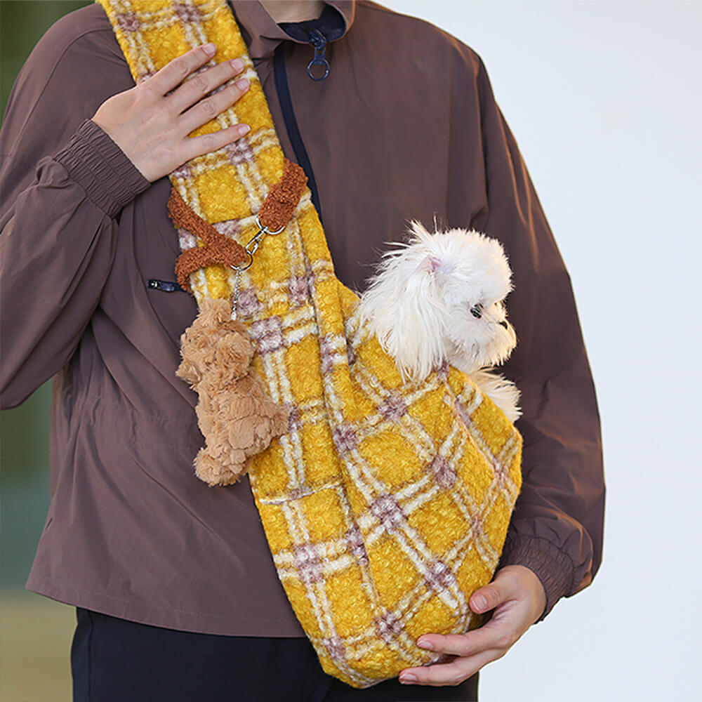 Cosy Plaid Secure Pocket Dog & Cat Shoulder Carrier Bag