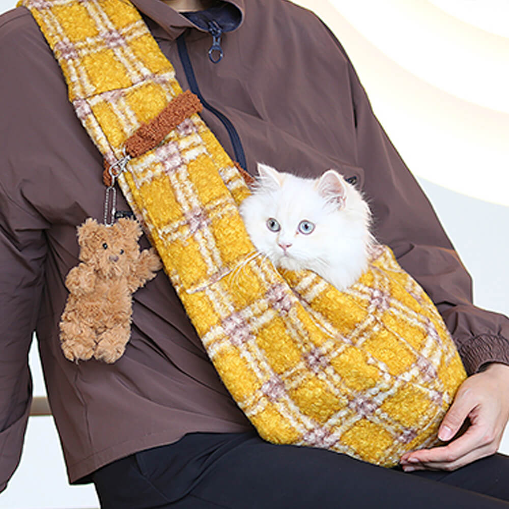 Cosy Plaid Secure Pocket Dog & Cat Shoulder Carrier Bag