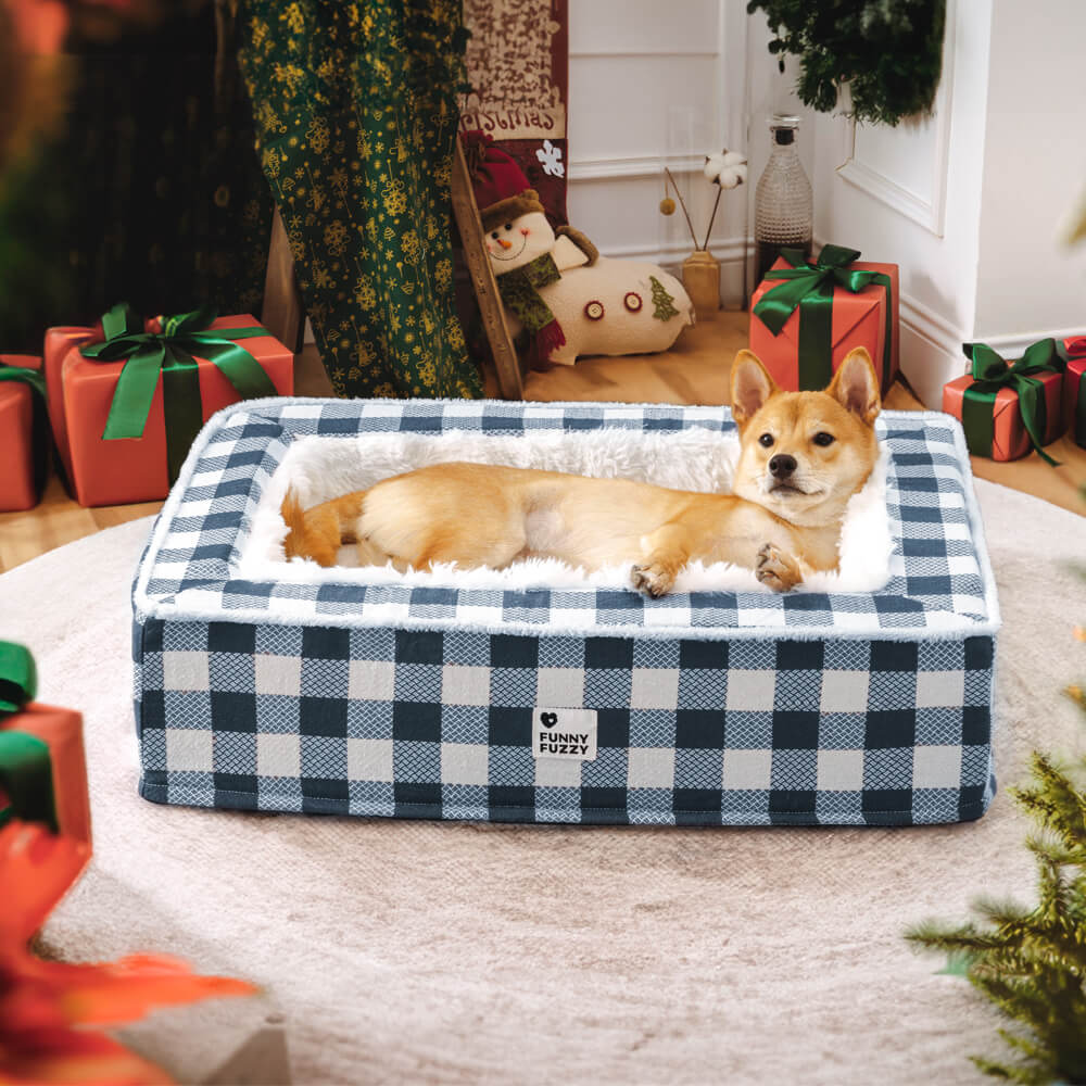 Festive Classic Tartan Cosy Dog Anti-Anxiety Calming Bed