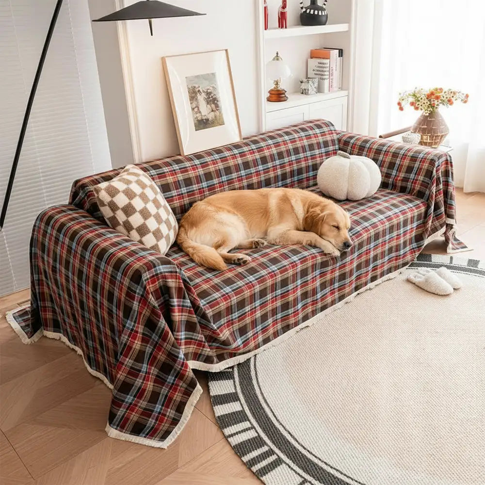 Festive Plaid Colour Block Sofa Decoration Sofa Cover