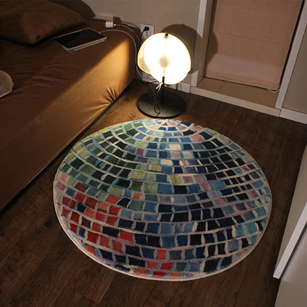 Disco Ball Colour Block Faux Cashmere Round Rug