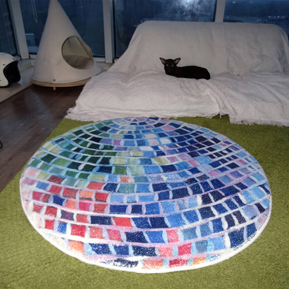 Disco Ball Colour Block Faux Cashmere Round Rug