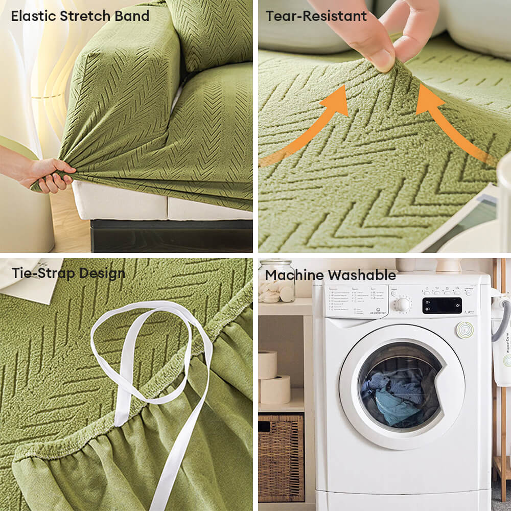 Elegant Herringbone Cream Aesthetic Stretch Magic Sofa Cover