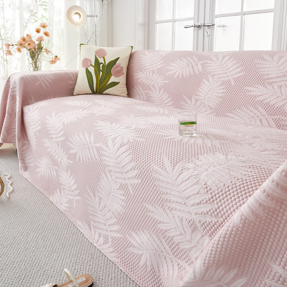 Elegant Willow Leaf Pattern Ice Silk Cooling Sofa Cover