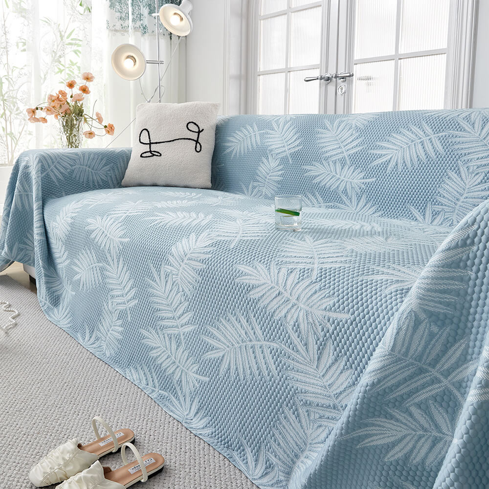 Elegant Willow Leaf Pattern Ice Silk Cooling Sofa Cover