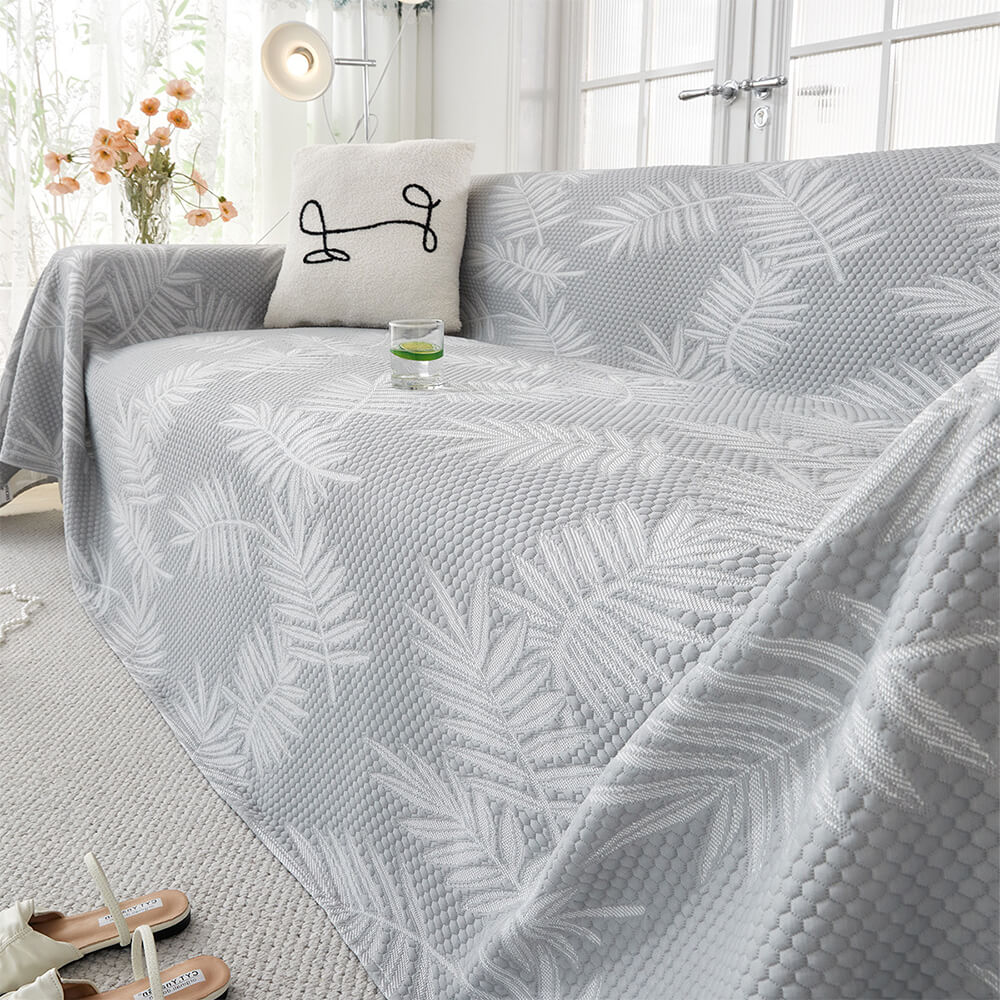 Elegant Willow Leaf Pattern Ice Silk Cooling Sofa Cover