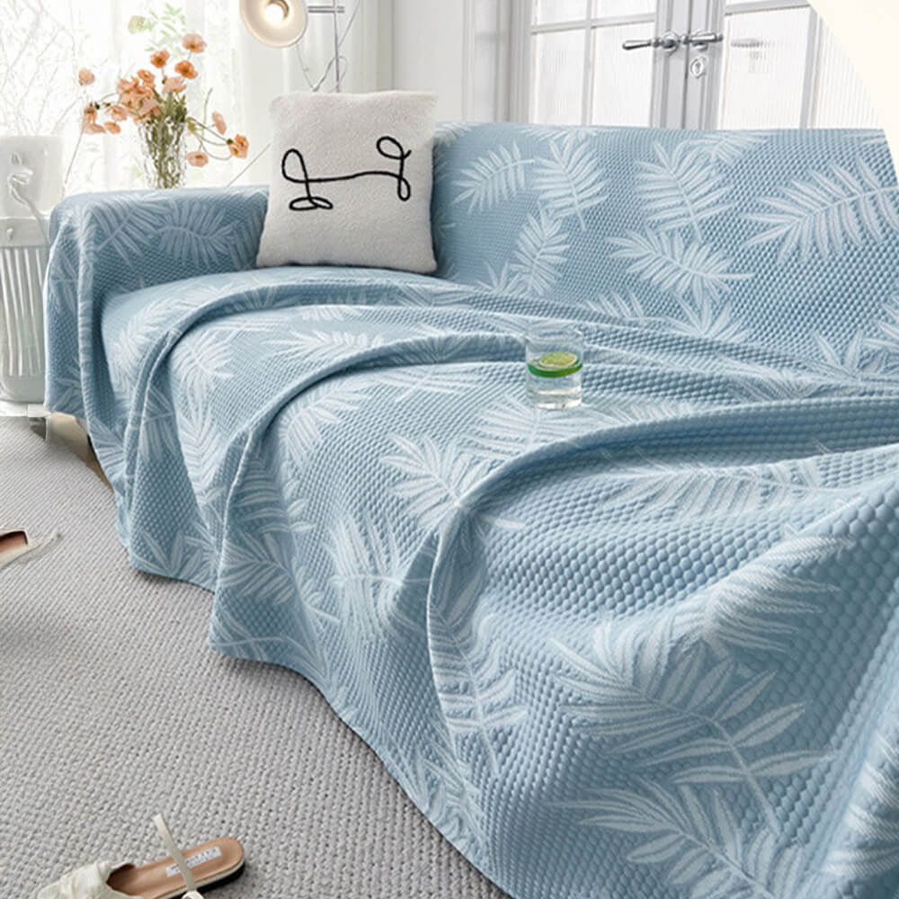 Elegant Willow Leaf Pattern Ice Silk Cooling Sofa Cover