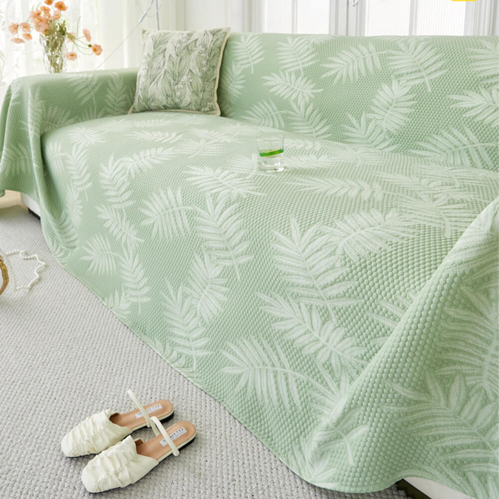 Elegant Willow Leaf Pattern Ice Silk Cooling Sofa Cover