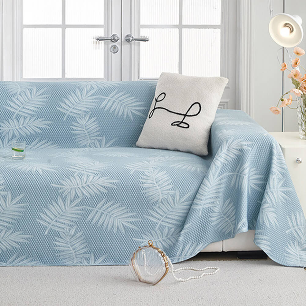 Elegant Willow Leaf Pattern Ice Silk Cooling Sofa Cover