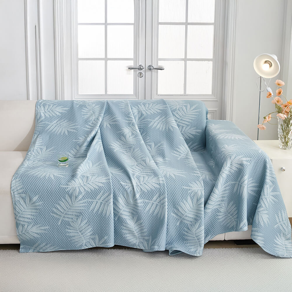 Elegant Willow Leaf Pattern Ice Silk Cooling Sofa Cover