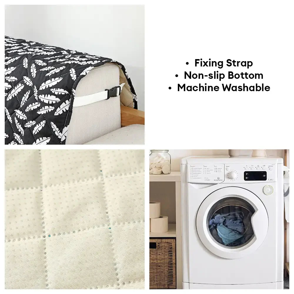 Leaf Print Quilted One-Piece Sofa Cover with Non-Slip Elastic Straps