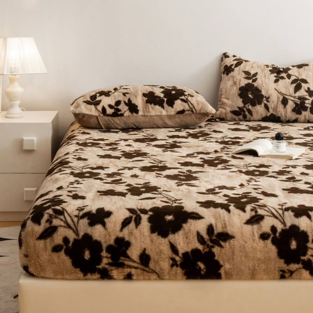 Leopard Print Thickened Faux Rabbit Fur Warm Fitted Sheet Mattress Cover