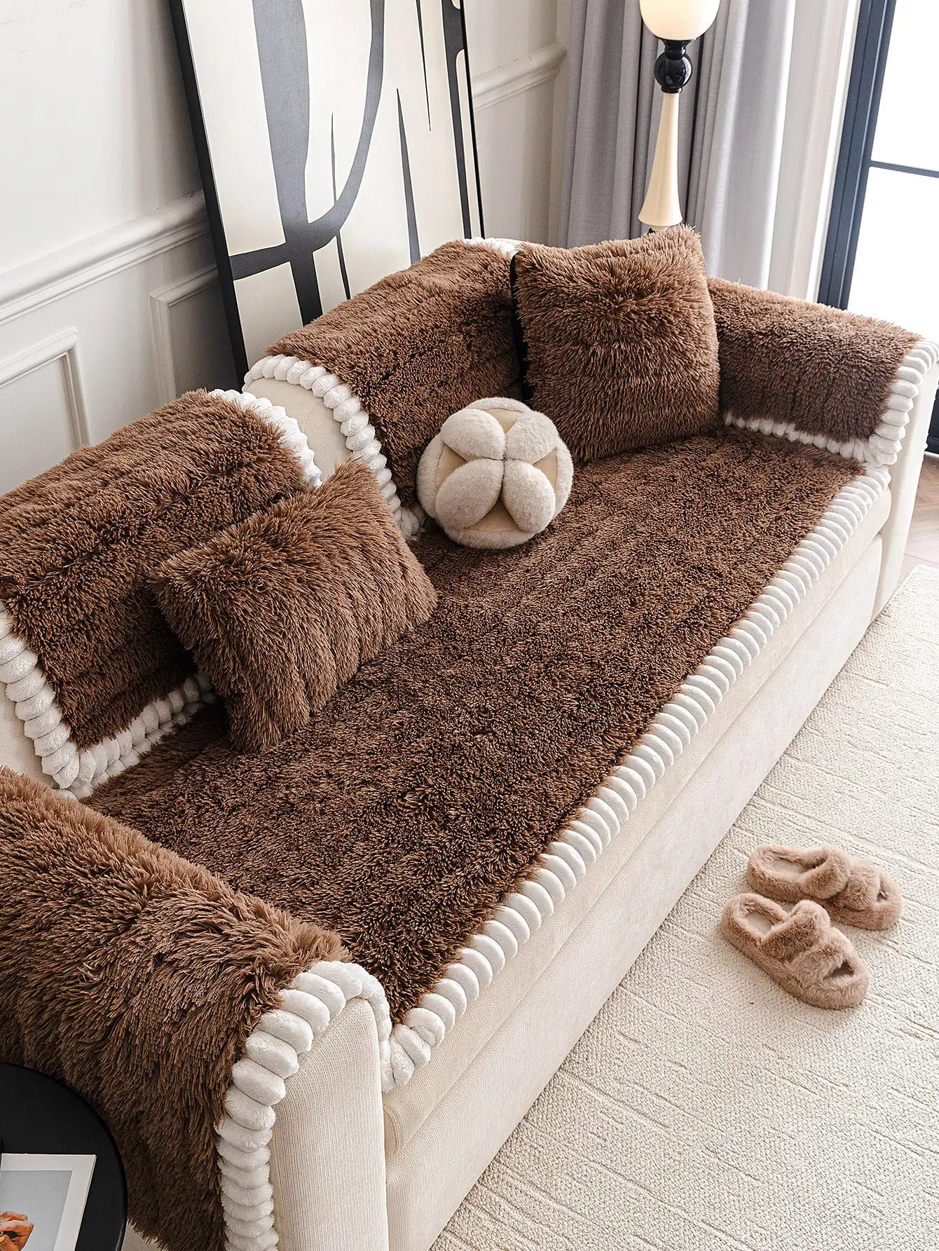 Luxury Fluffy Plush Thickened Comfortable Non-Slip Sofa Cover