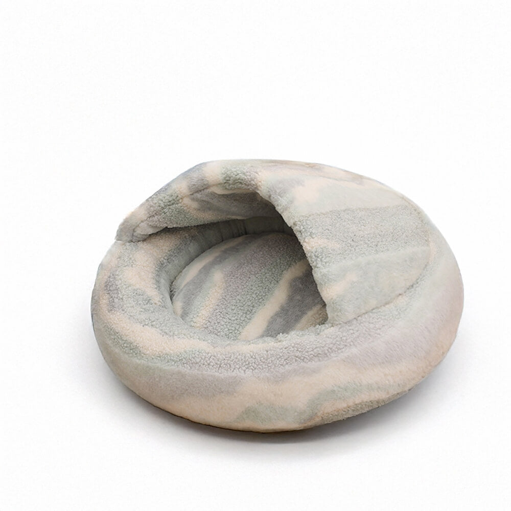 Luxury Marble Striped Cosy Semi-Enclosed Cave Dog & Cat Bed