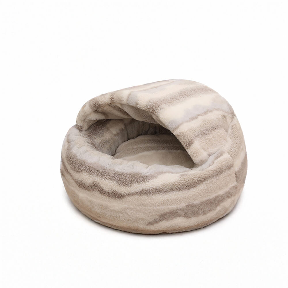 Luxury Marble Striped Cosy Semi-Enclosed Cave Dog & Cat Bed