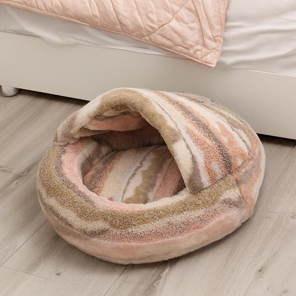 Luxury Marble Striped Cosy Semi-Enclosed Cave Dog & Cat Bed