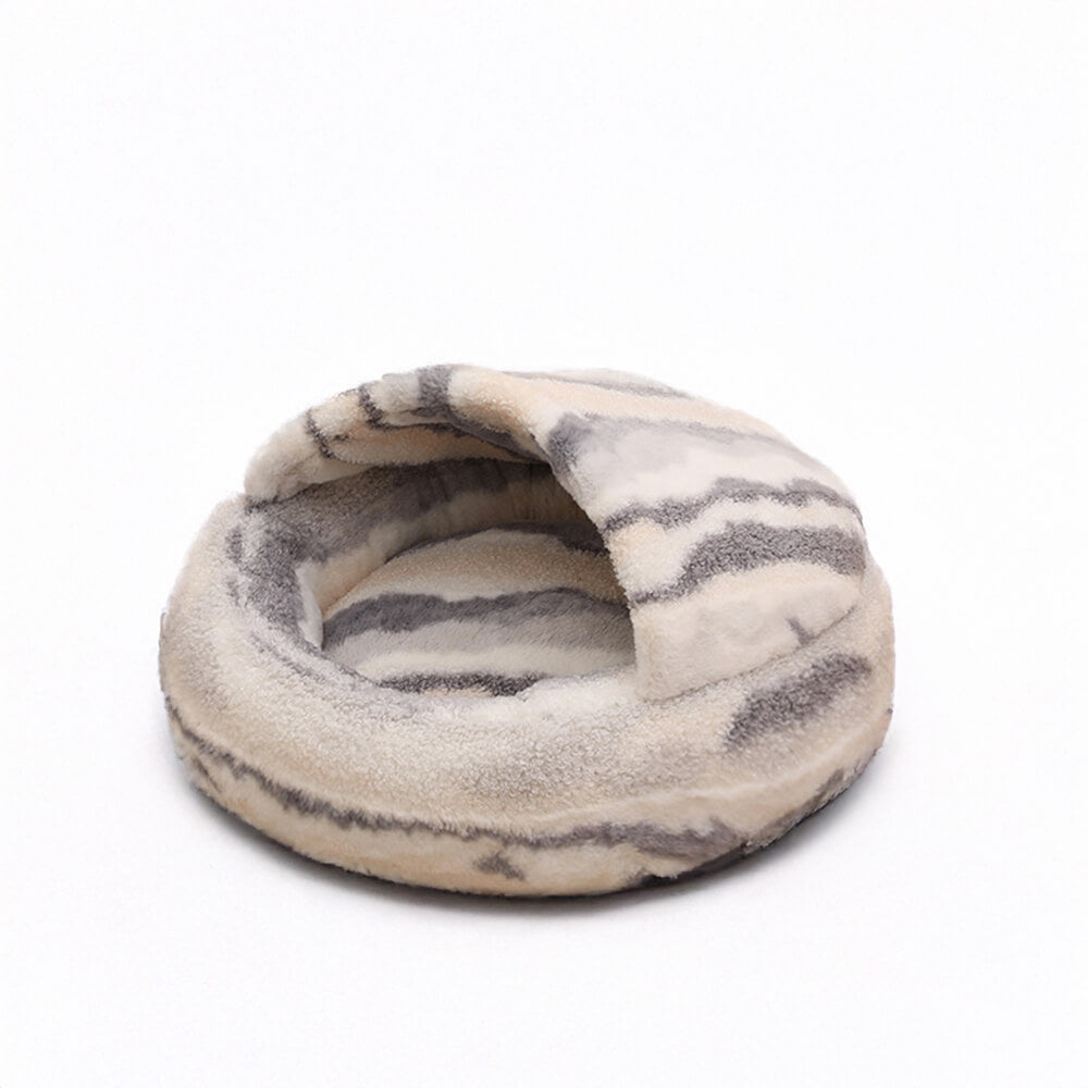 Luxury Marble Striped Cosy Semi-Enclosed Cave Dog & Cat Bed