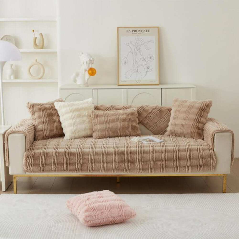Modern Comfortable Faux Rabbit Fur Anti-Slip Sofa Cover