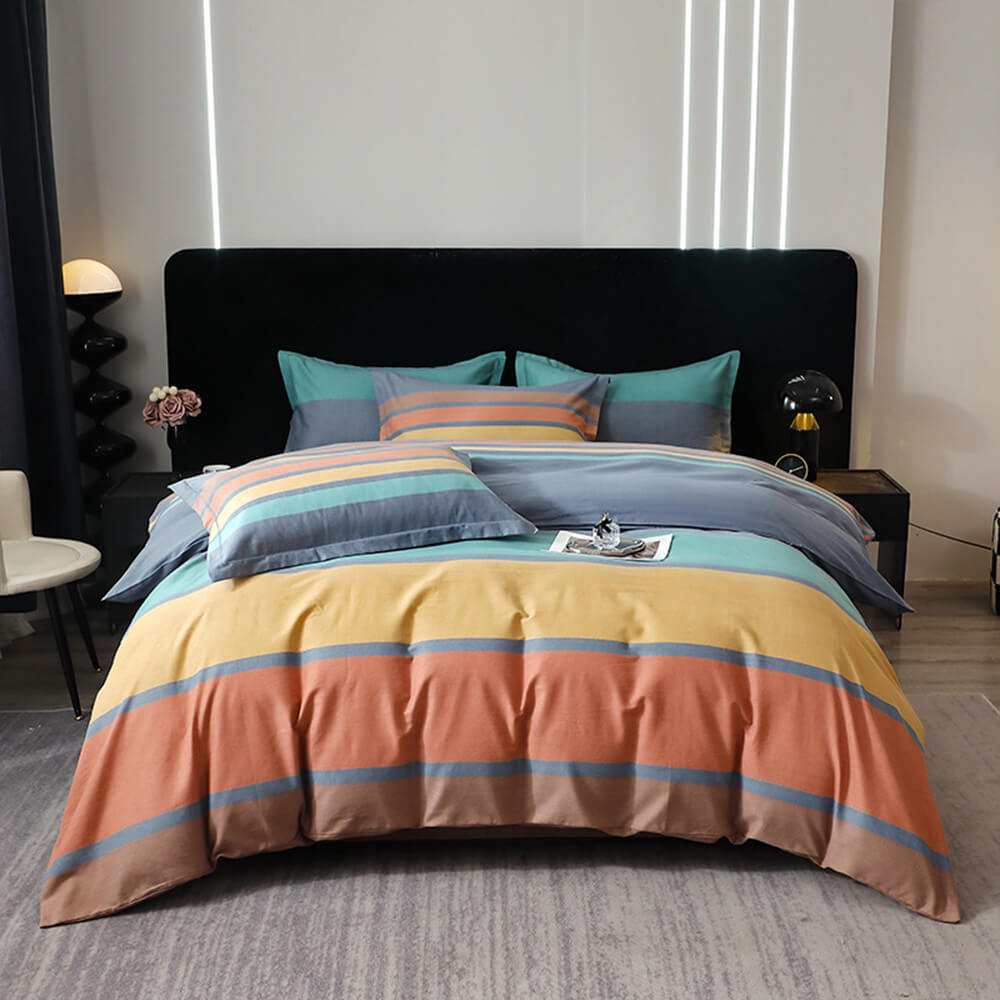 Modern Geometric Striped Design Bed Sheet Set