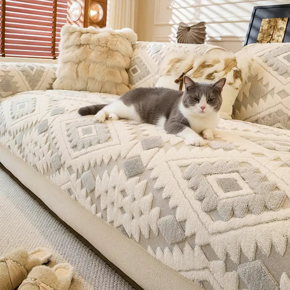 Modern Geometric Thick Plush Anti-Scratch Non-Slip Sofa Cover