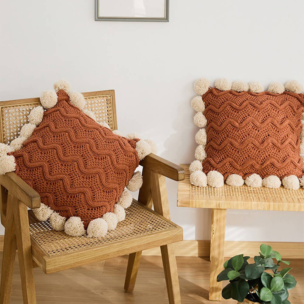 Nordic Style Chenille Pom Pom Cosy Throw Blanket with Pillowcase