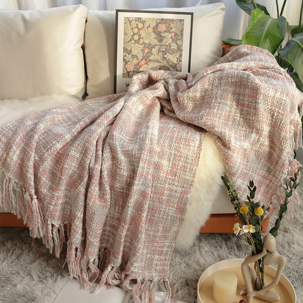 Nordic Style Cosy Soft Woven Throw Blanket with Fringes