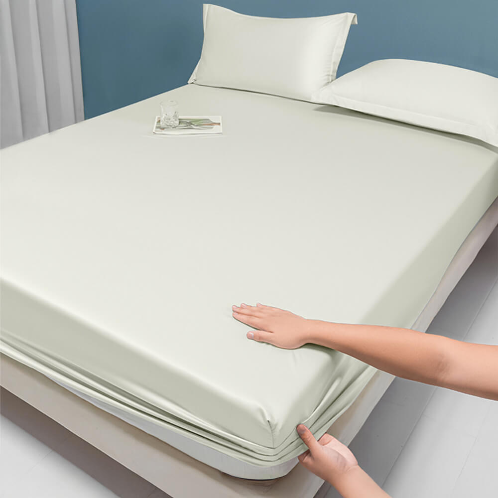 Premium Solid Colour Silky Cooling 100s Lyocell Fitted Sheet Mattress Cover