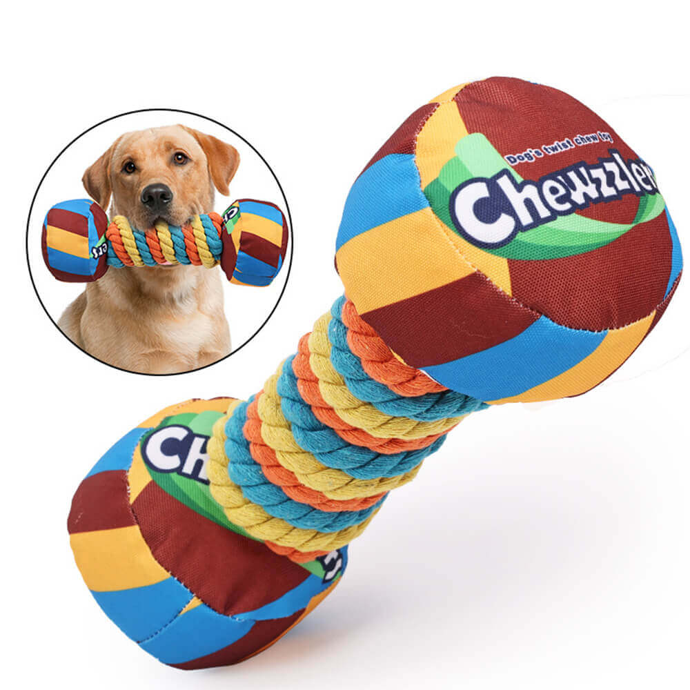 Rainbow Dumbbell Interactive Squeaky Durable Rope Dog Toy