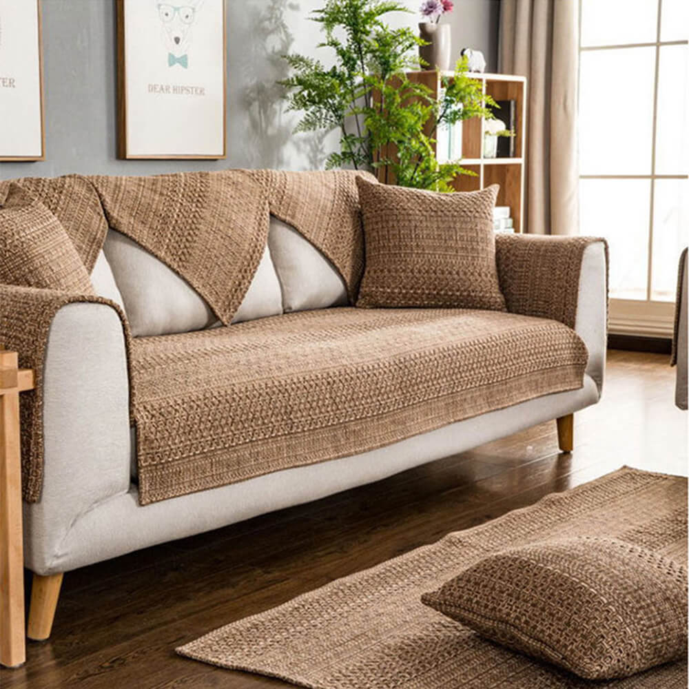 Rustic Durable Woven Linen Blend Breathable Sofa Cover