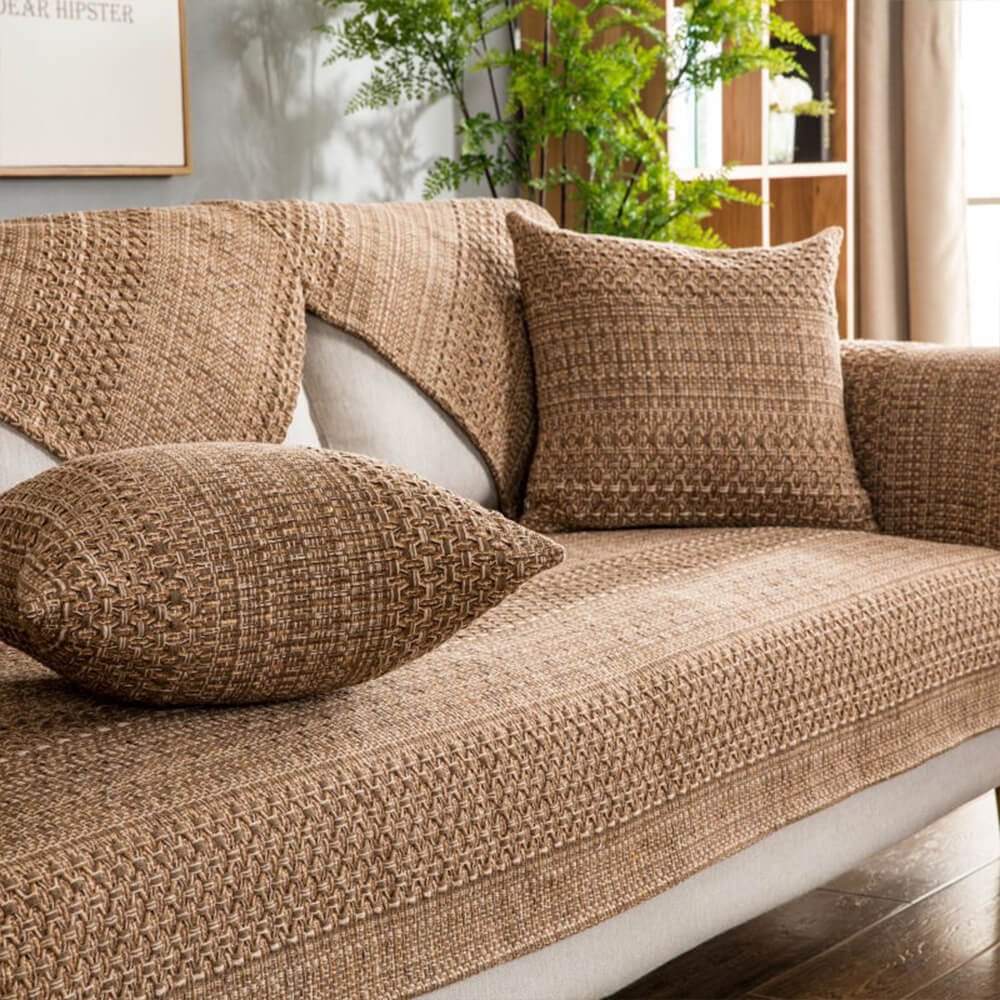 Rustic Durable Woven Linen Blend Breathable Sofa Cover