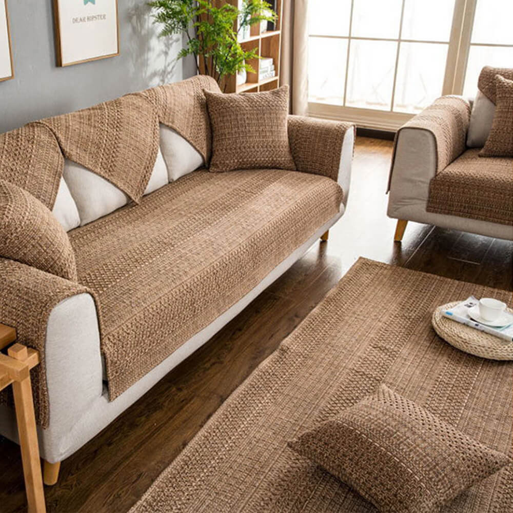 Rustic Durable Woven Linen Blend Breathable Sofa Cover