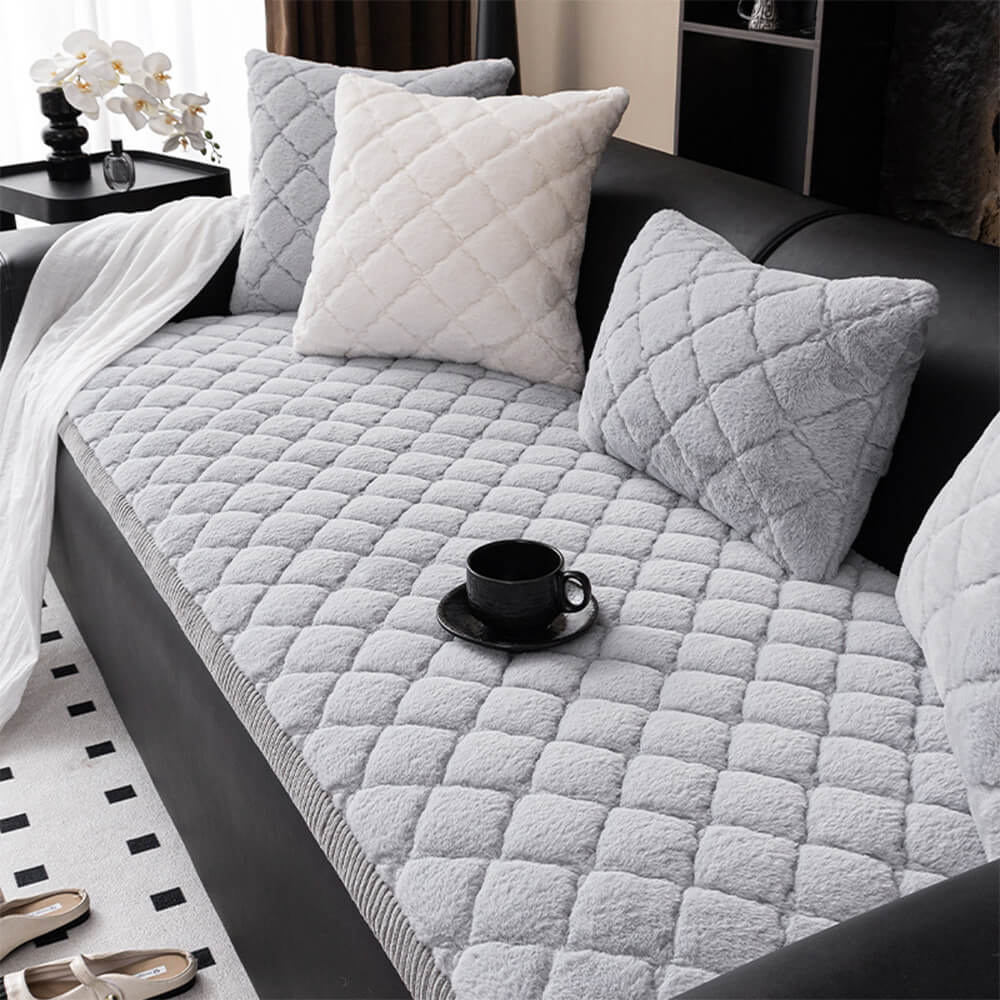 Soft Plush Diamond Quilted Anti-Slip Cushion Sofa Cover