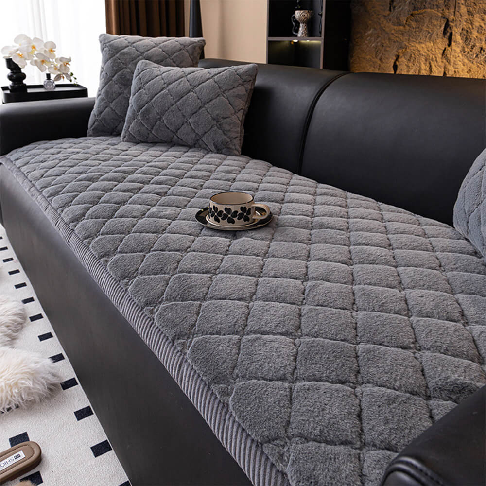 Soft Plush Diamond Quilted Anti-Slip Cushion Sofa Cover