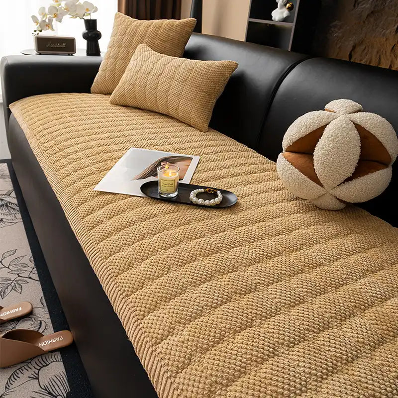 Square Corduroy Anti-Scratch Fabric Pet Friendly Non-Slip Sofa Cover
