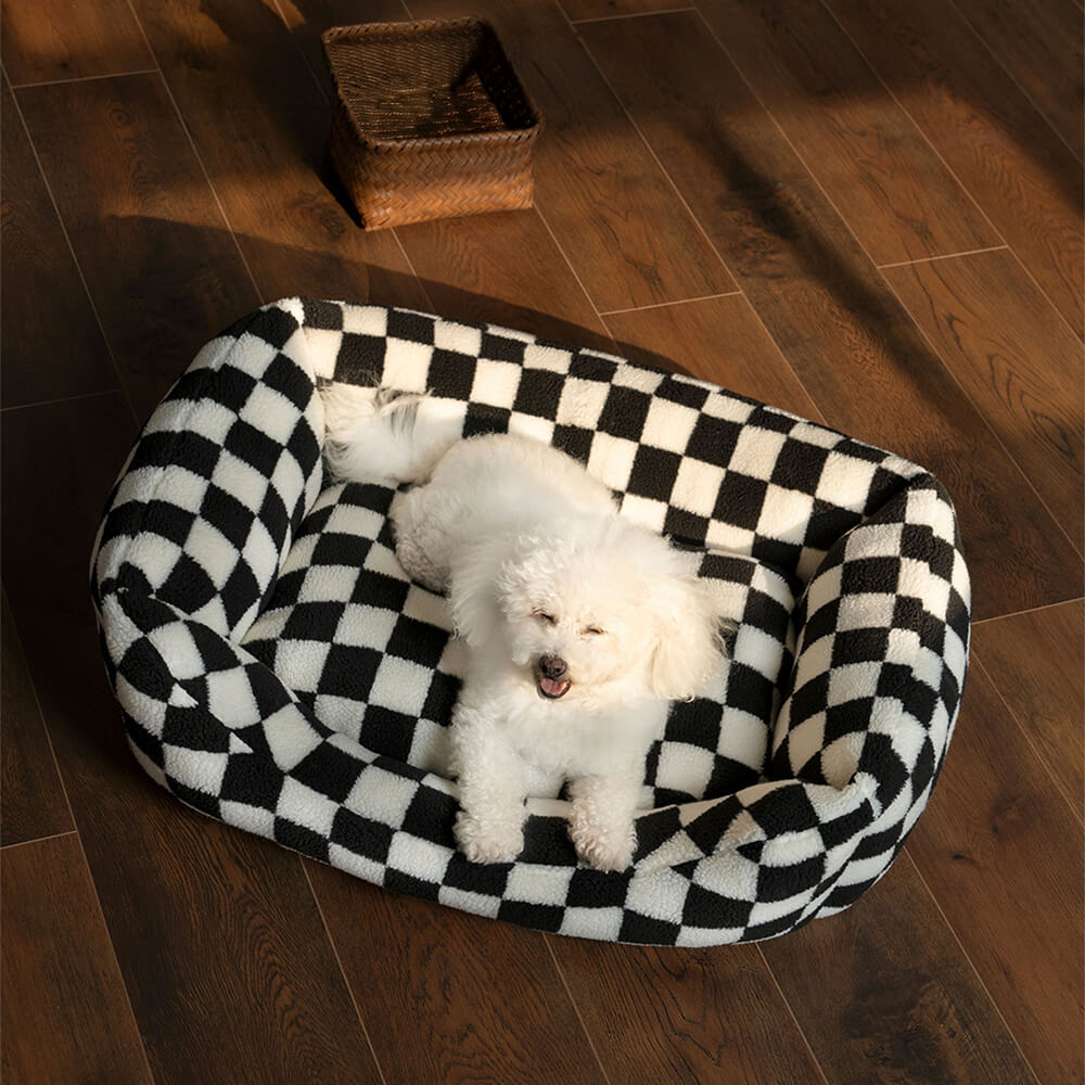 Stylish Chequerboard Warmth Removable Washable Dog Sofa Bed