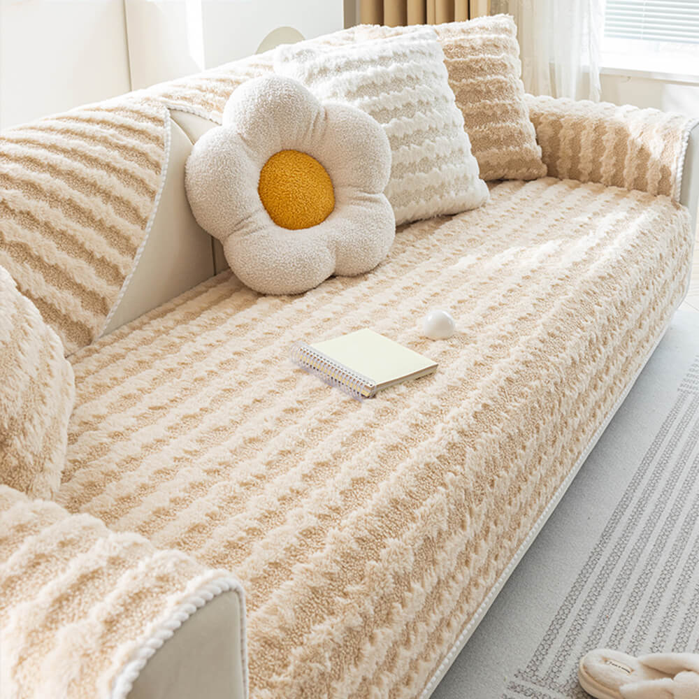 Textured Rabbit Plush Thick Warm Non-Slip Sofa Cover